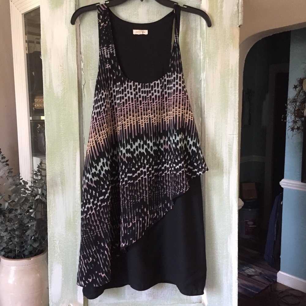 Silence & Noise Black Print A Symmetrical Dress L - image 1